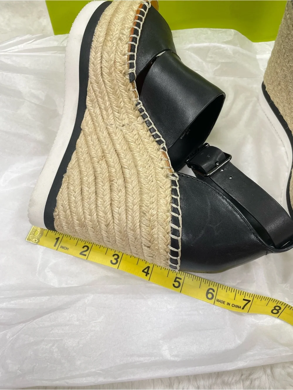 Gianni Bini Black Leather Espadrille Wedge Sandals Size 6.5